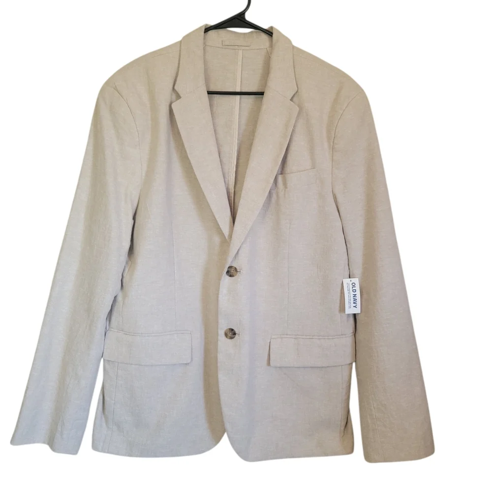 NWT Old Navy Mens Linen Cotton Blend Blazer Beige Summer Wedding Sport Coat